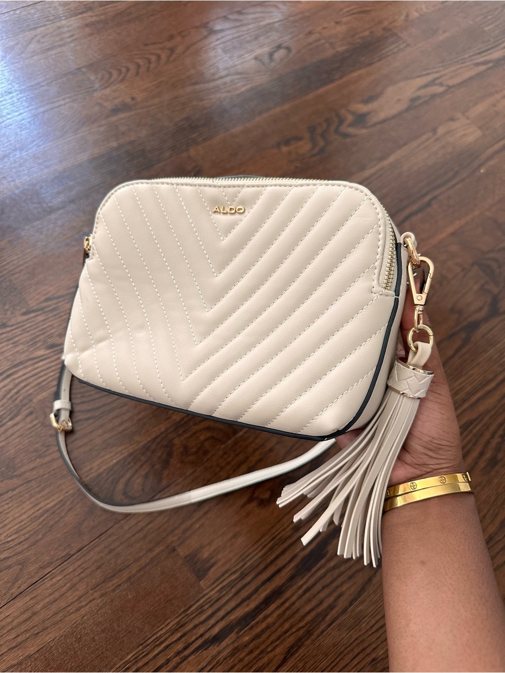 ALDO Women's Cream Quilted Crossbody Bag with Tassel